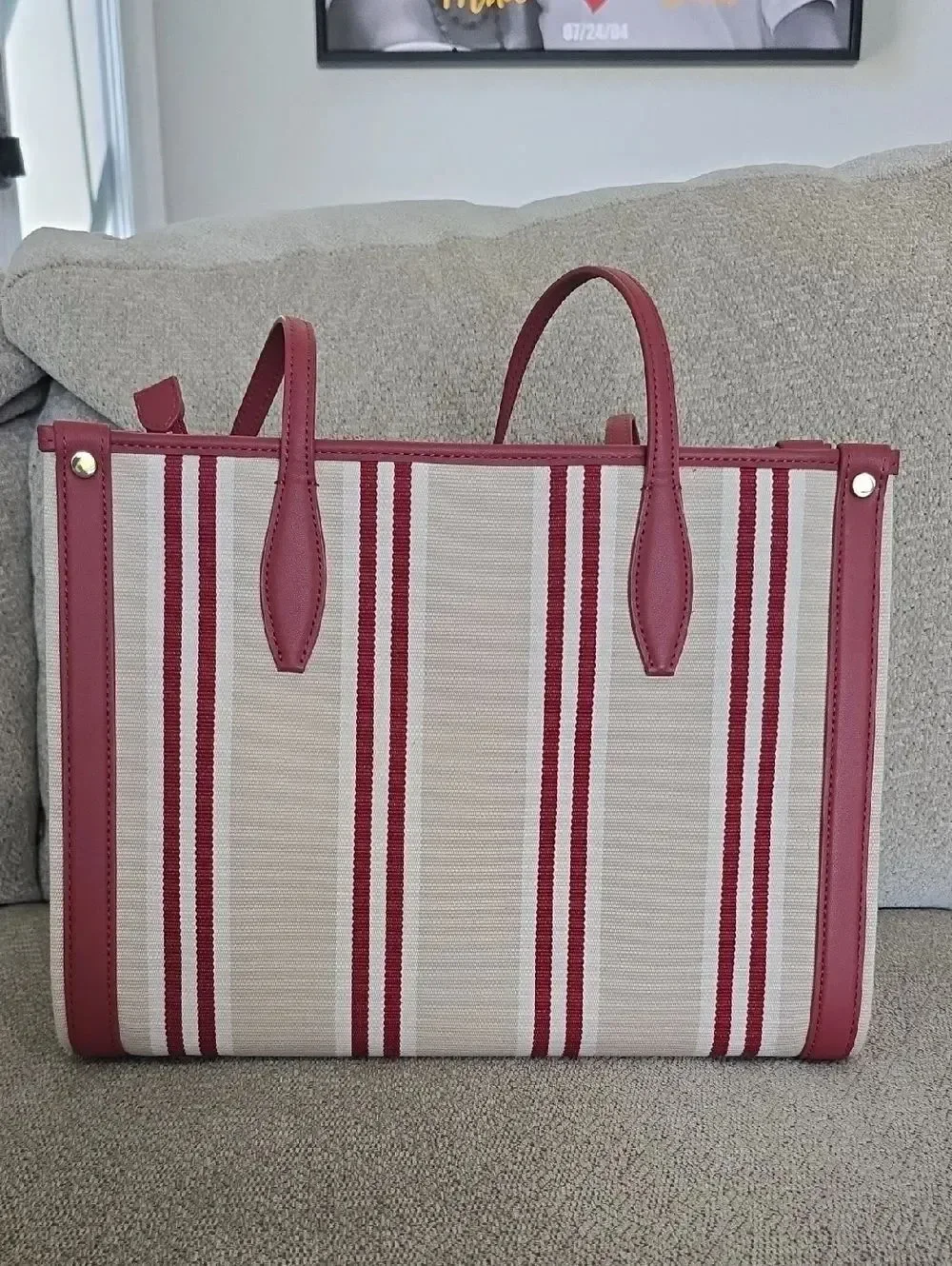 Kate Spade Market Sam Red Cream Striped Shoulder Handbag